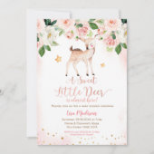 甘い小さな鹿ピンクの花の赤ちゃんシャワー 招待状 (正面)