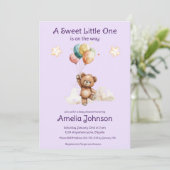甘い小さな1オンザウェイラベンダーベビーシャワー 招待状 (スタンド正面)
