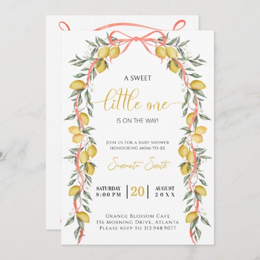 甘い小さな1レモンベビーシャワー招待状 招待状 (正面/裏面)