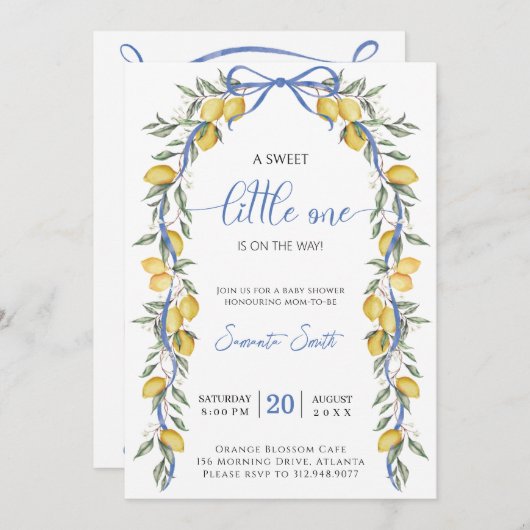 甘い小さな1レモンベビーシャワー招待状 招待状 (正面/裏面)