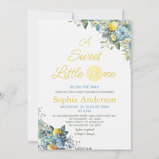 甘い小さなLimon赤ちゃんシャワーの途中にある 招待状 (正面)