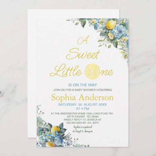 甘い小さなLimon赤ちゃんシャワーの途中にある 招待状 (正面/裏面)