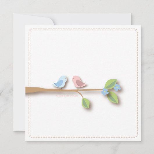 甘い小鳥の双生児の男の子の女の子のベビーシャワーの招待状 招待状 (裏面)