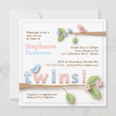 甘い小鳥の双生児の男の子の女の子のベビーシャワーの招待状 招待状 (正面)