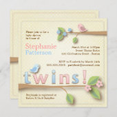 甘い小鳥の双生児の男の子の女の子のベビーシャワーの招待状 招待状 (正面/裏面)