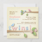 甘い小鳥の双生児の男の子の女の子のベビーシャワーの招待状 招待状 (正面)