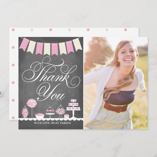 甘い御馳走は写真との感謝していしています サンキューカード (正面/裏面)