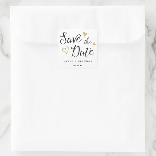 甘い愛の日付を保存するパーソナライズされたシール スクエアシール (バッグ)