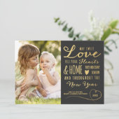 甘い愛エレガント金ゴールド型クリスマスフォトブラック シーズンカード (スタンド正面)