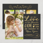 甘い愛エレガント金ゴールド型クリスマスフォトブラック シーズンカード (正面/裏面)