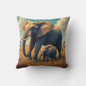 甘い感傷的なママとベビー象 クッション (裏面)