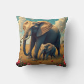 甘い感傷的なママとベビー象 クッション (正面)