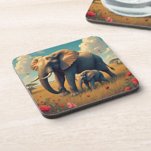 甘い感傷的なママとベビー象 コースター (左側)