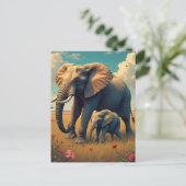 甘い感傷的なママとベビー象 ポストカード (スタンド正面)