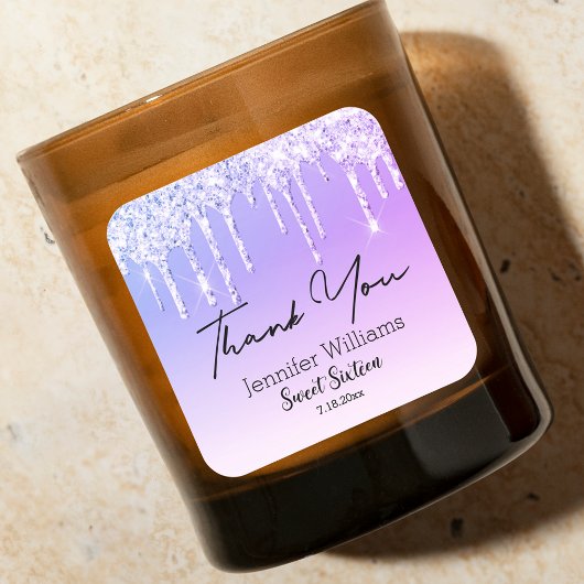 甘い感謝してい16紫の滴下グリッターシック スクエアシール