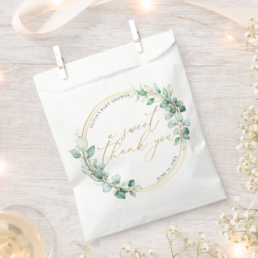 甘い感謝ユーカリ緑の赤ちゃんシャワー フェイバーバッグ (クリップ留めされた状態)
