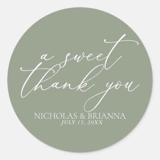 甘い感謝Sage Green Minimalist 結婚's ラウンドシール (正面)