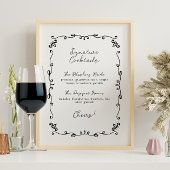 甘い手書きの結婚シグネチャーカクテルメニュー ポスター