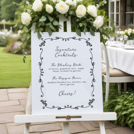 甘い手書きの結婚シグネチャーカクテルメニュー ポスター
