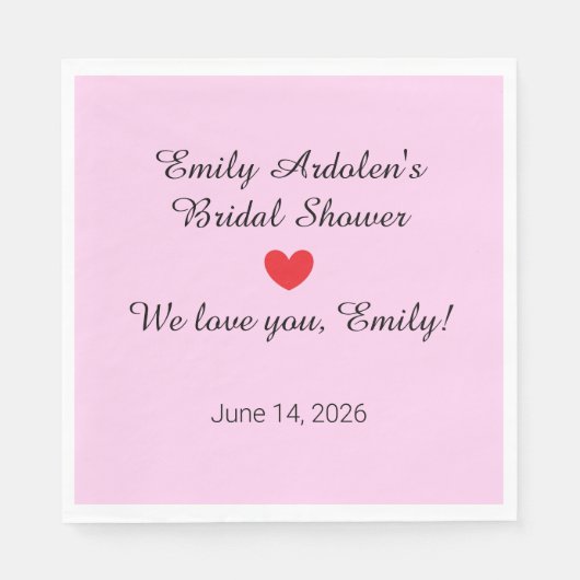 甘い文字:ピンクブライダルシャワー スタンダードランチョンナプキン (正面)