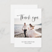 甘い書道ありがとう結婚の写真カード サンキューカード (正面/裏面)