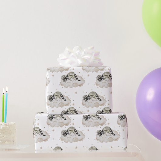 甘い月の夢の眠いラクーン、雲、星 ラッピングペーパー (パーティーギフト)