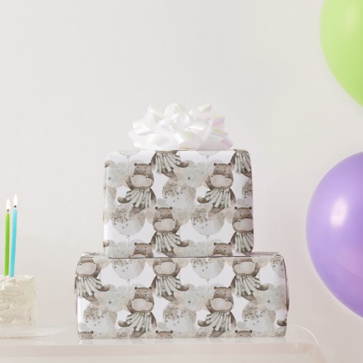 甘い月の夢ヒッポ、輝く風船 ラッピングペーパー (パーティーギフト)