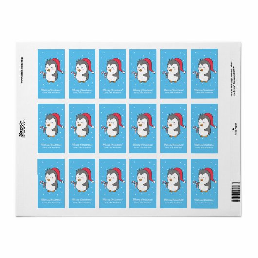 甘い杖で挨拶する可愛いペンギン ラベル (フルシート)