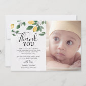 甘い柑橘類レモン&緑ベビーシャワー写真 サンキューカード (正面)