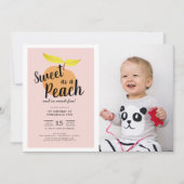 甘い桃のかわいい女の子フォト1st誕生日 招待状 (正面)
