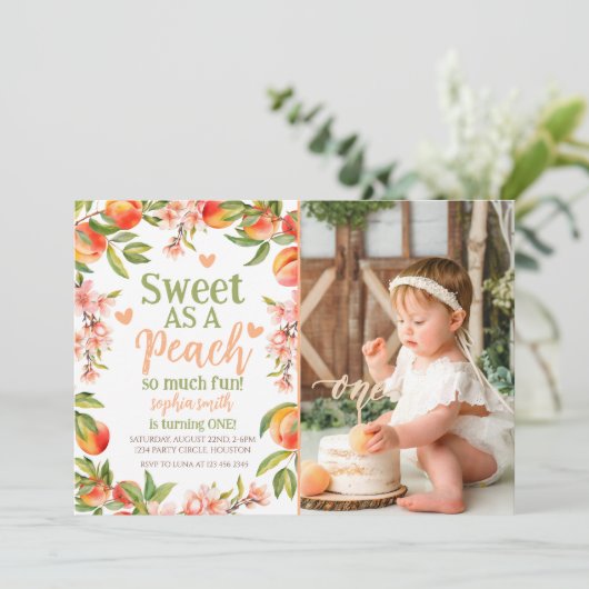 甘い桃のように多くのおもしろい写真誕生日Invite 招待状 (スタンド正面)