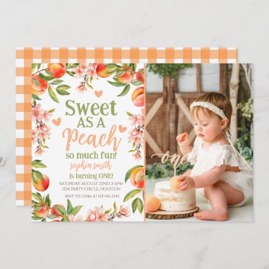 甘い桃のように多くのおもしろい写真誕生日Invite 招待状 (正面/裏面)