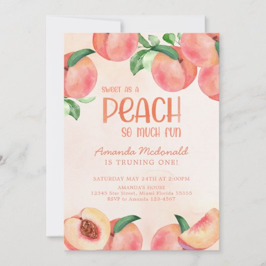 甘い桃のように多くのおもしろい誕生日 招待状 (正面)