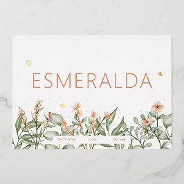 甘い桃のフローラフォイル誕生のお知らせ 箔招待状