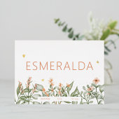 甘い桃のフローラフォイル誕生のお知らせ 箔招待状 (立ち正面)