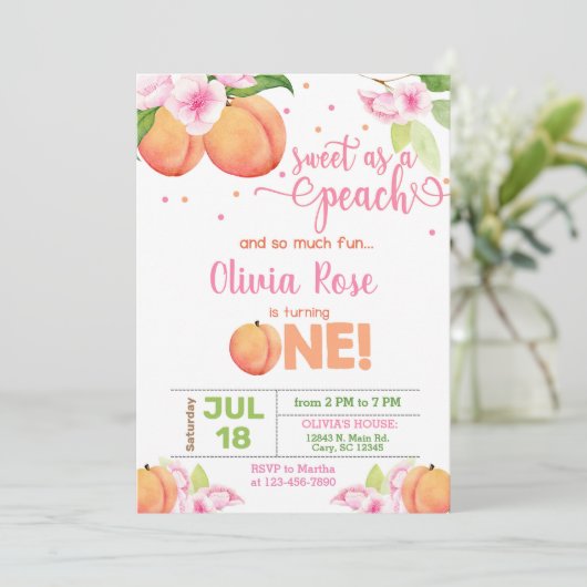 甘い桃の女の子の誕生日の招待として。 招待状 (スタンド正面)
