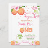 甘い桃の女の子の誕生日の招待として。 招待状 (正面/裏面)