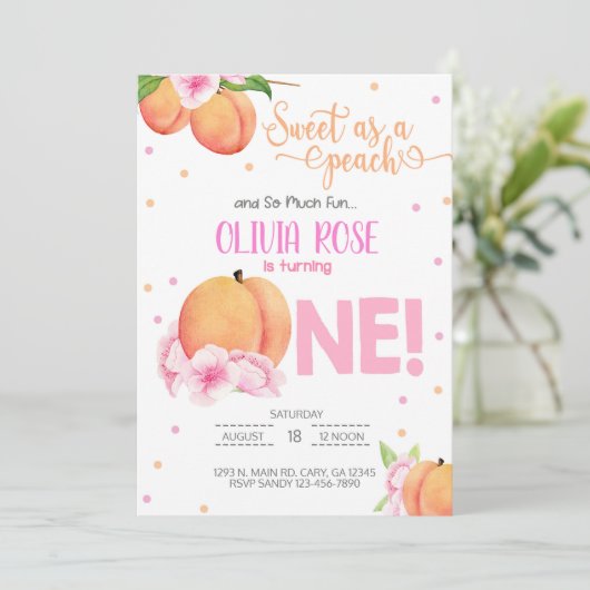 甘い桃の女の子の誕生日の招待として。 招待状 (スタンド正面)