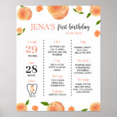 甘い桃の最初の誕生日マイルストーンサイン ポスター (正面)