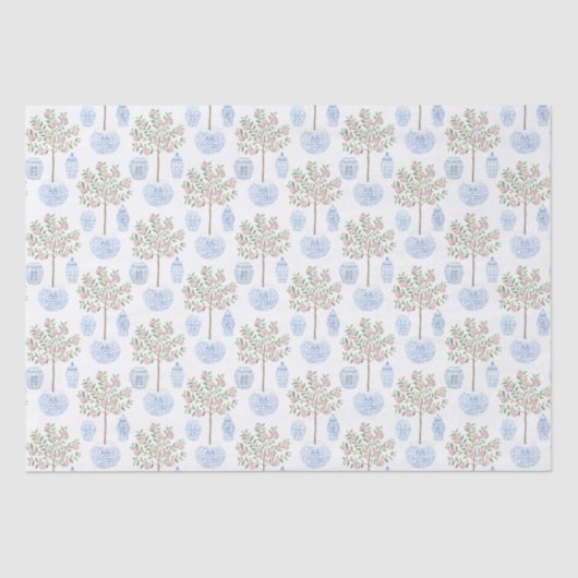 甘い桃の水の色の木ブルーホワイトジンジャージャー 薄葉紙 (正面)