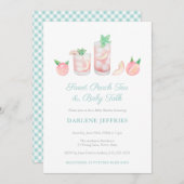 甘い桃の茶男女兼用赤ちゃんシャワーパーティー 招待状 (正面/裏面)