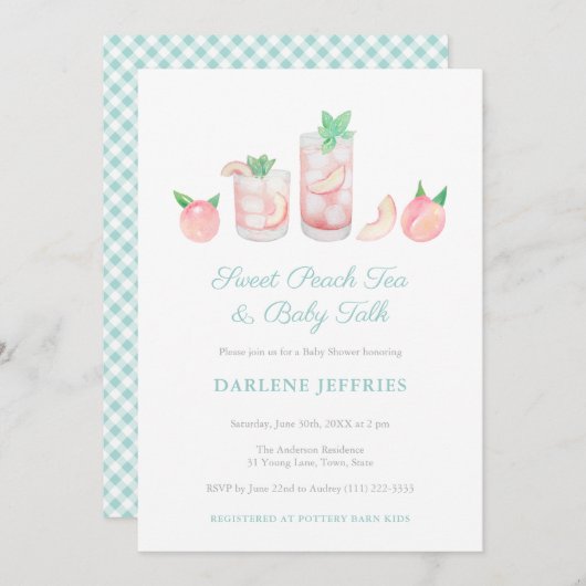甘い桃の茶男女兼用赤ちゃんシャワーパーティー 招待状 (正面/裏面)