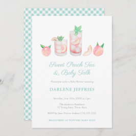 甘い桃の茶男女兼用赤ちゃんシャワーパーティー 招待状