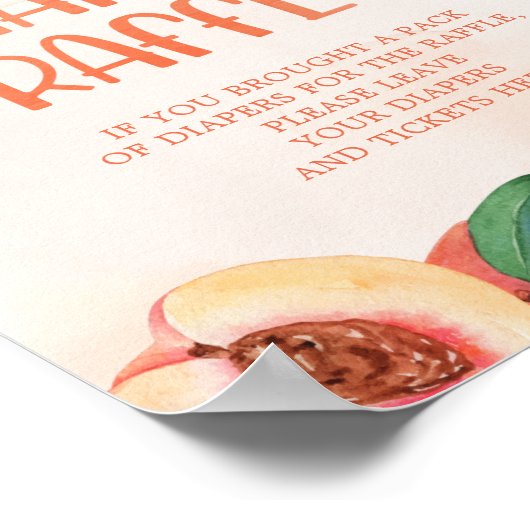 甘い桃の赤ちゃんシャワーおむつラッフルサイン ポスター (角)