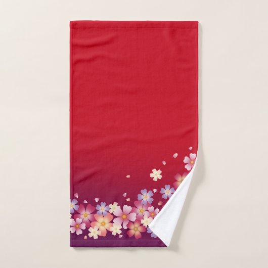 甘い桜花着物スタイル赤と紫 ハンドタオル (ハンドタオル)