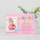 甘い棒つきキャンデーキャンデーの誕生日の招待状 招待状 (スタンド正面)