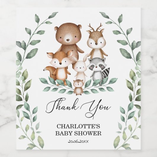 甘い森の緑の動物の赤ちゃんシャワーの好意 ワインラベル