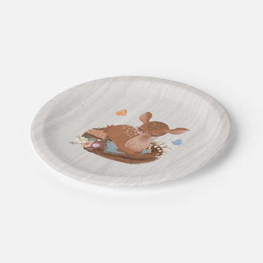 甘い森林ベビーのシカのベビーシャワーの紙皿 ペーパープレート (アングル)