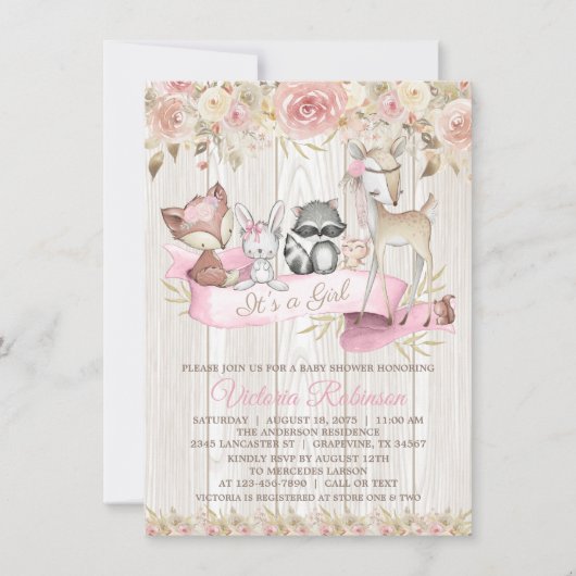 甘い森素朴林の動物の赤ちゃんシャワー 招待状 (正面)