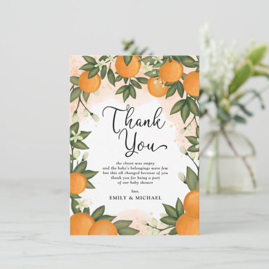甘い植物性柑橘の赤ちゃんのシャワーが引き立つ サンキューカード (スタンド正面)